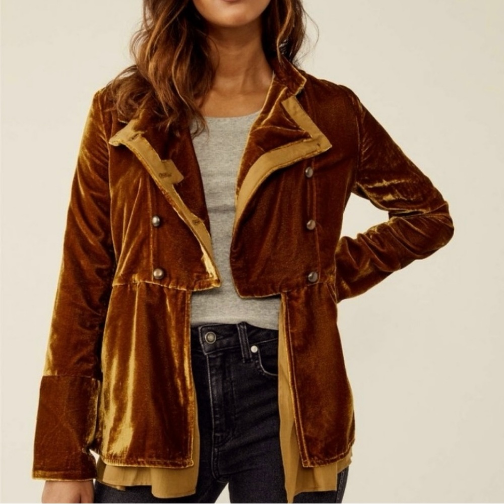 NWT Free People Faye Velvet Jacket In Warm Tobacco Size XS